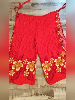 Red Floral Tie-Side Women’s Wrap Pants